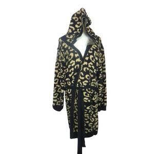 Bearberry Women's Large Plush Hooded Bath Robe Cozy Leopard Print